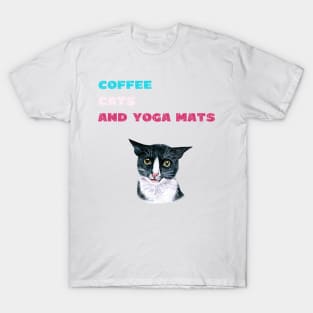 Coffee cats and yoga mats funny yoga and cat drawing T-Shirt